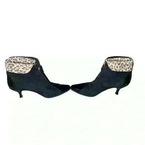 Prevata Booties Women's Size 8 Black With Leopard Design On Top Of The B…